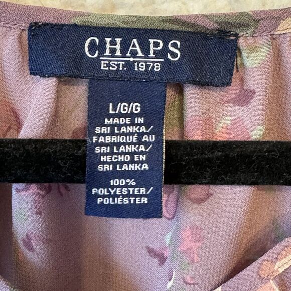 Chaps‎ Purple Mauve Pink Floral Semi-Sheer 3/4 Sleeve Vneck Top Blouse Large - Picture 8 of 10